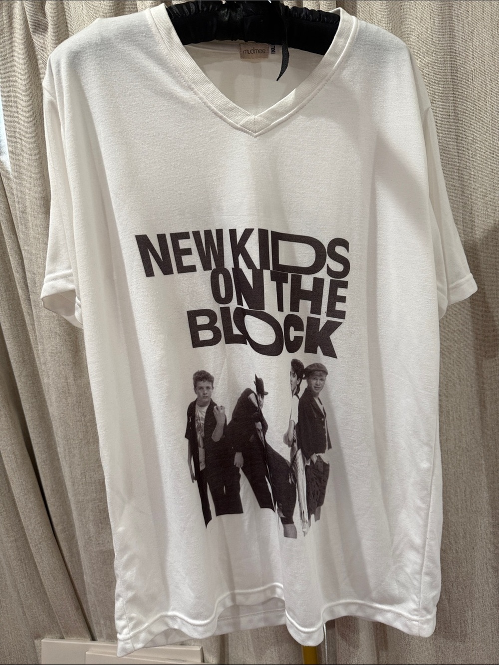 White V‑Neck Graphic Tee - New Kids On The Block Print
